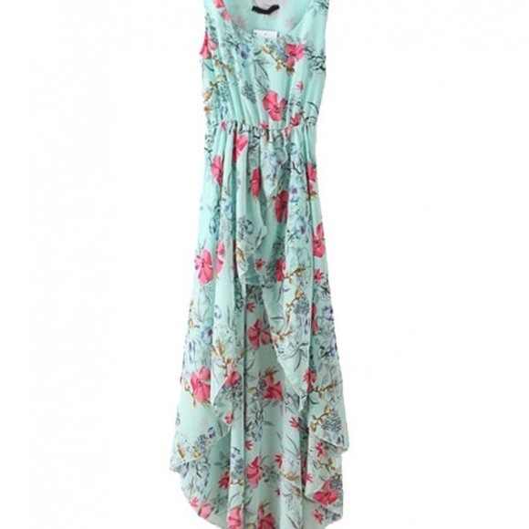 ASOS Blue Floral Print High Low Chiffon Dress - Picture 2 of 3